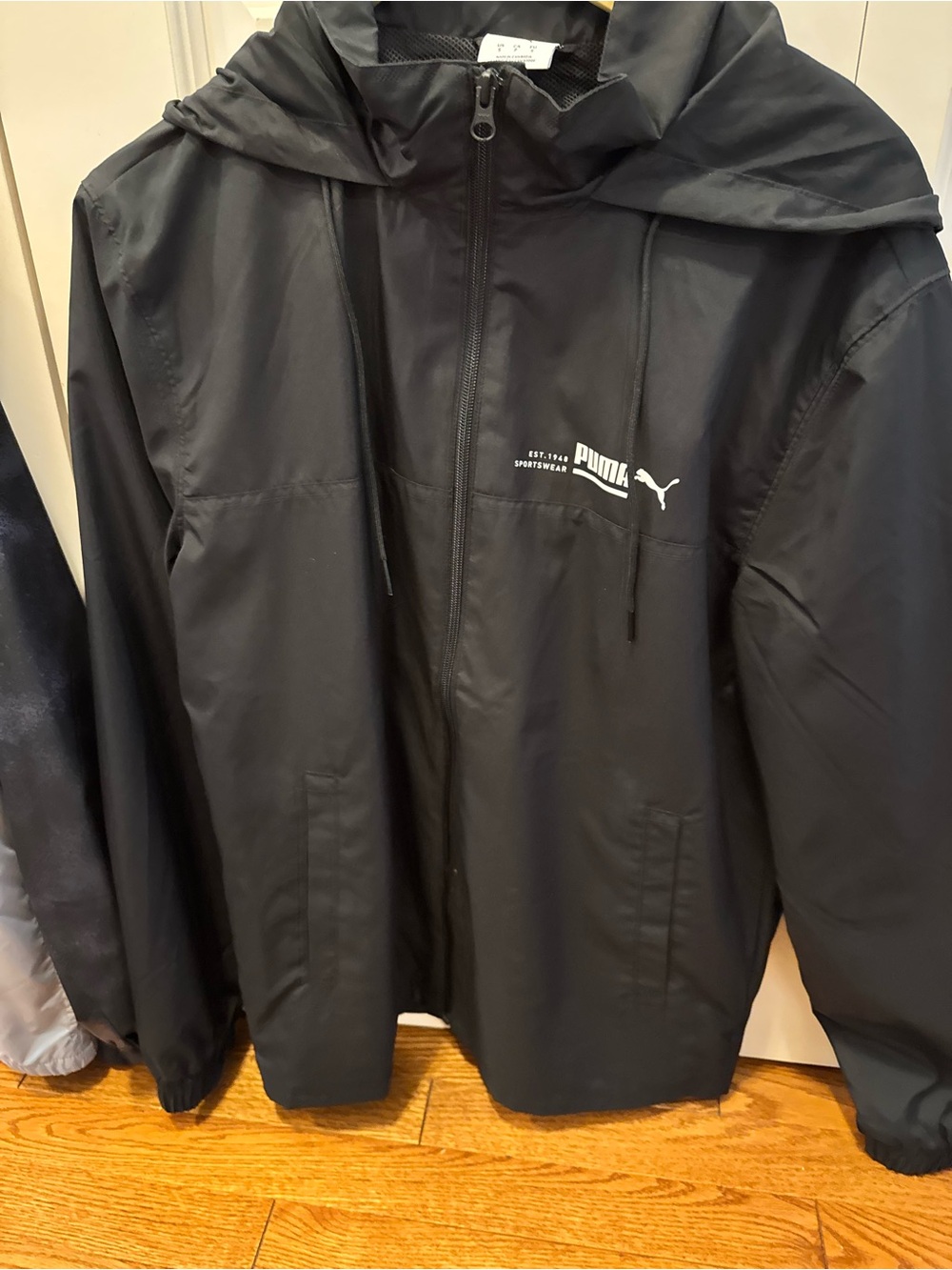 Puma Black Hooded Windbreaker Jacket with Logo